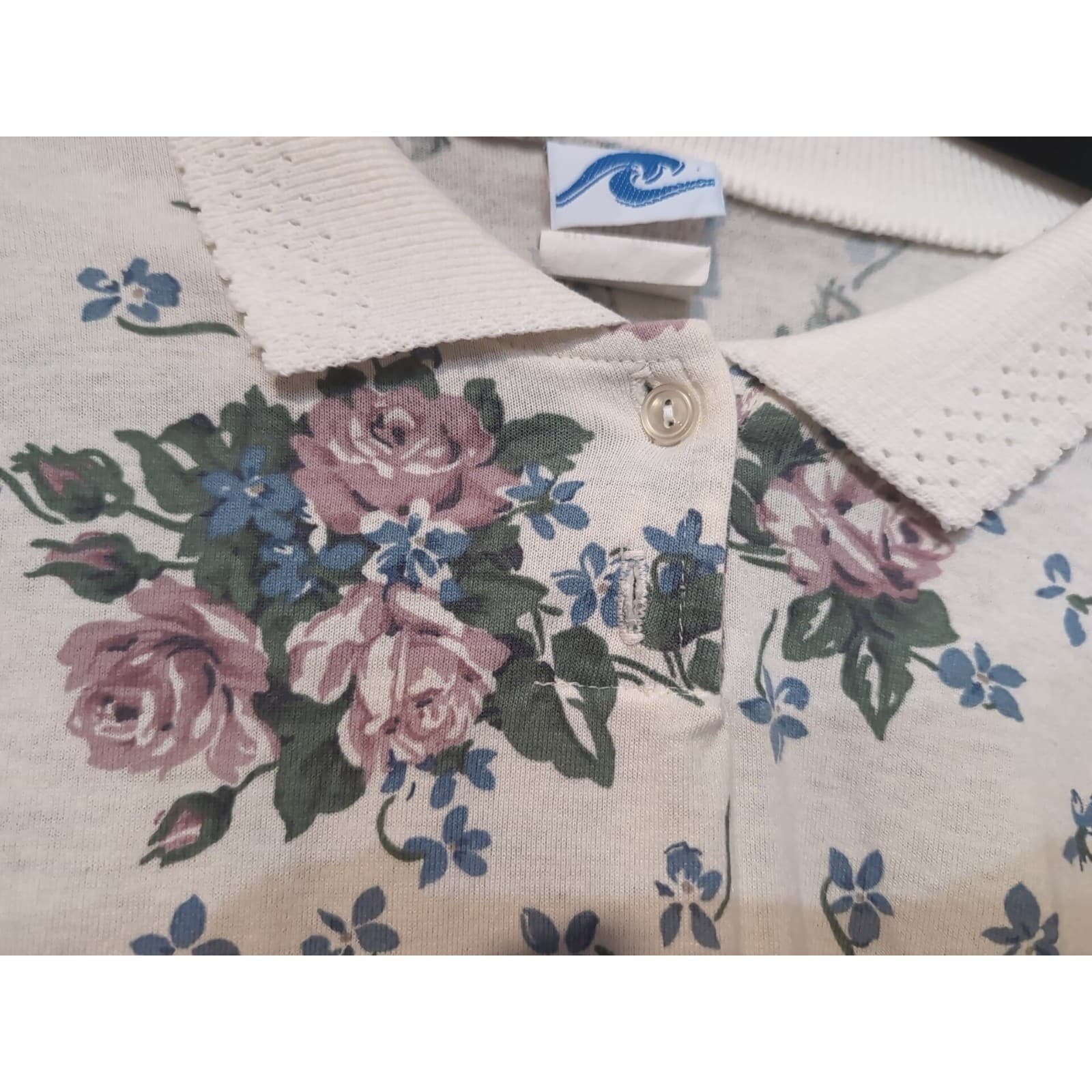 Ship n Shore Vtg Floral Polo Sweatshirt, Cream Pink Blue, Women's Large NRW3A6 - Thumbnail 7