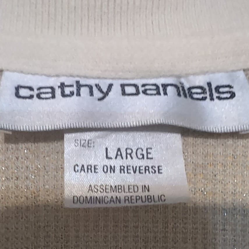 Cathy Daniels Cream Gold Plaid Metallic Button Front Polo, Womens Large Cardigan - Thumbnail 5
