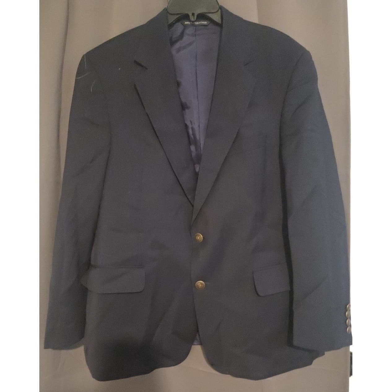 Coppley Navy Blue Wool Blazer, Gold Crest Buttons, Made in Canada, Men's 40S - Thumbnail 3