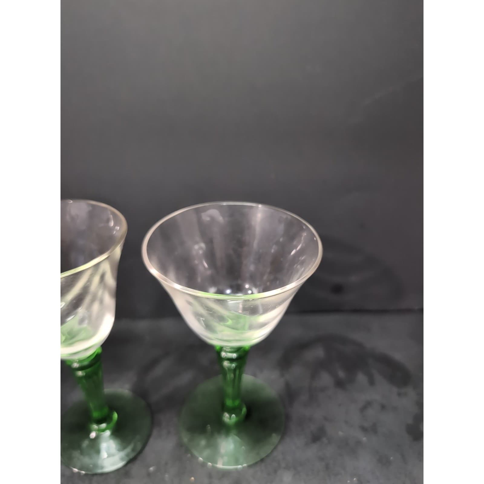 Tiffin Green Stem Cordials, Set of 2, Optic Design Liqueur Glasses, Cocktails - Thumbnail 8