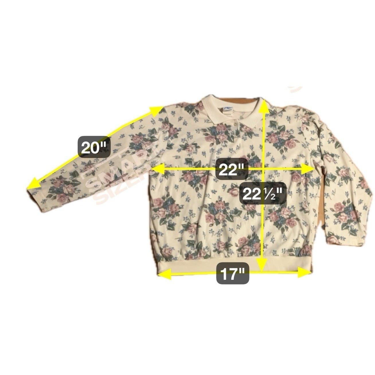 Ship n Shore Vtg Floral Polo Sweatshirt, Cream Pink Blue, Women's Large NRW3A6 - Thumbnail 2
