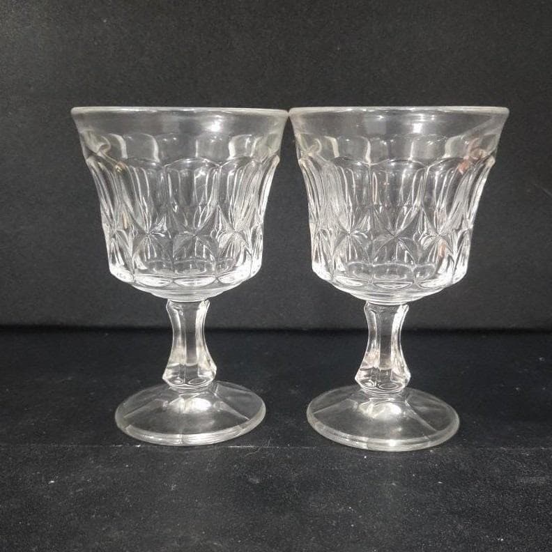Noritake Perspective Clear Wine Glasses, Set of 2, Vintage Pressed Glass Goblets - Thumbnail 8