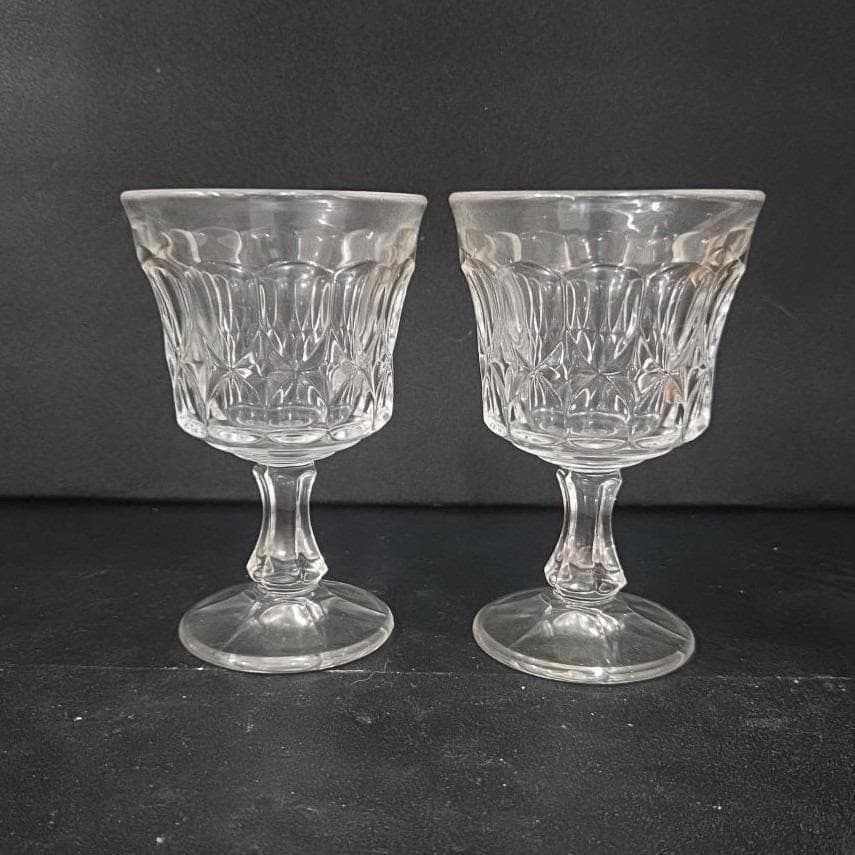 Noritake Perspective Clear Wine Glasses, Set of 2, Vintage Pressed Glass Goblets - Thumbnail 10
