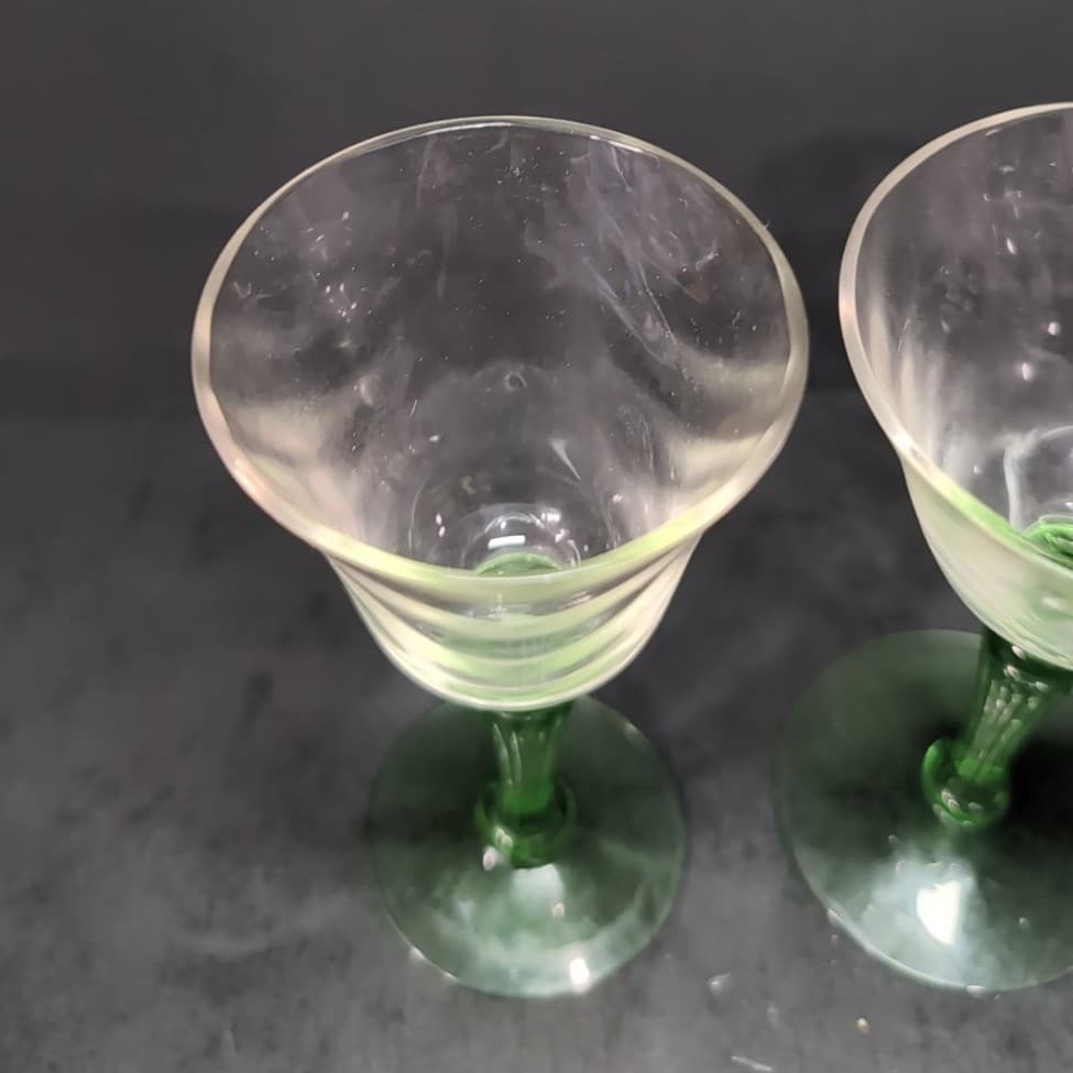 Tiffin Green Stem Cordials, Set of 2, Optic Design Liqueur Glasses, Cocktails - Thumbnail 6