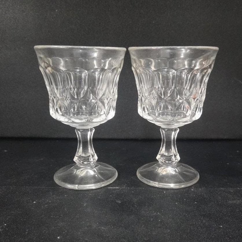Noritake Perspective Clear Wine Glasses, Set of 2, Vintage Pressed Glass Goblets - Thumbnail 7