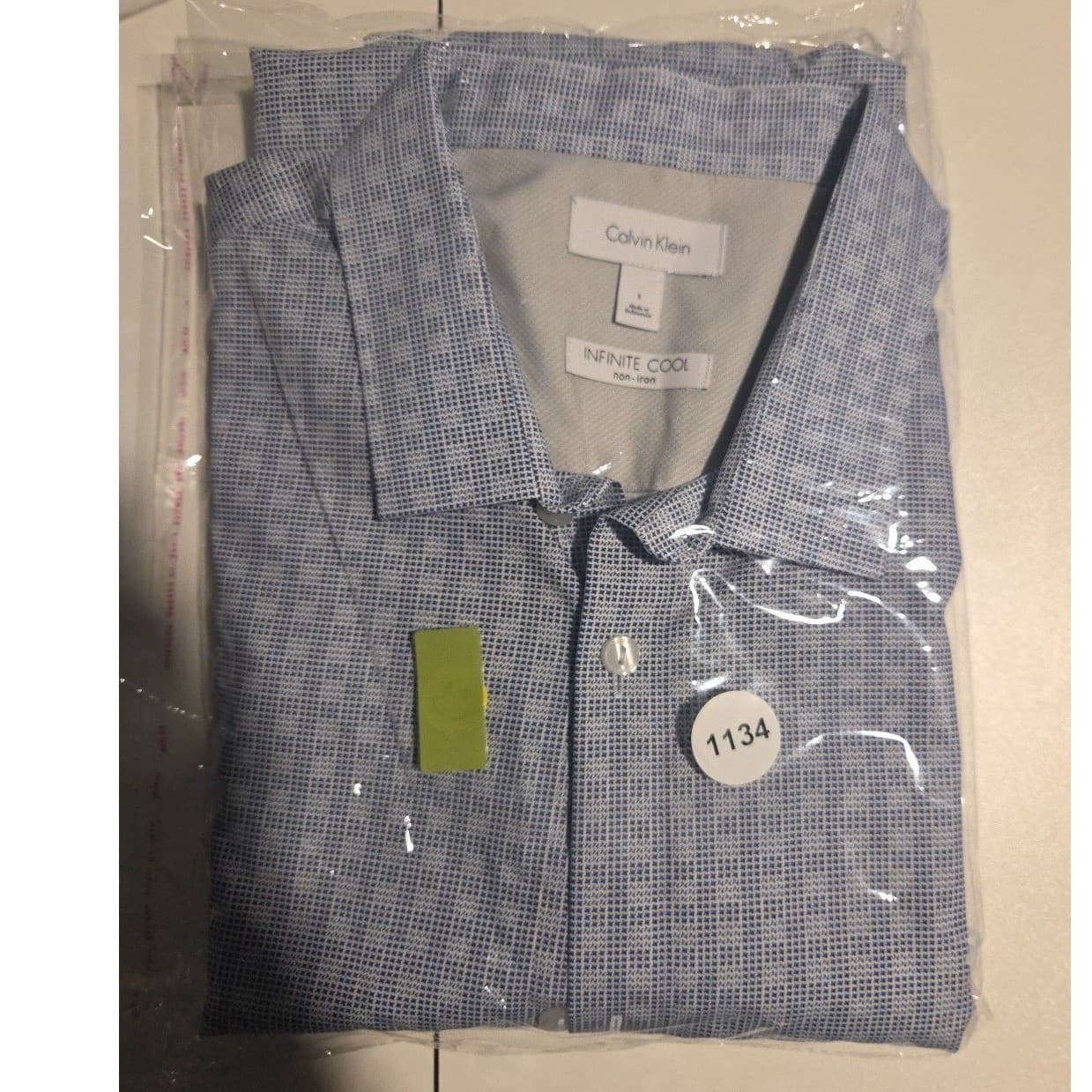 Calvin Klein Infinite Cool Blue Geometric Non-Iron Button Down, Mens Large Shirt - Thumbnail 10