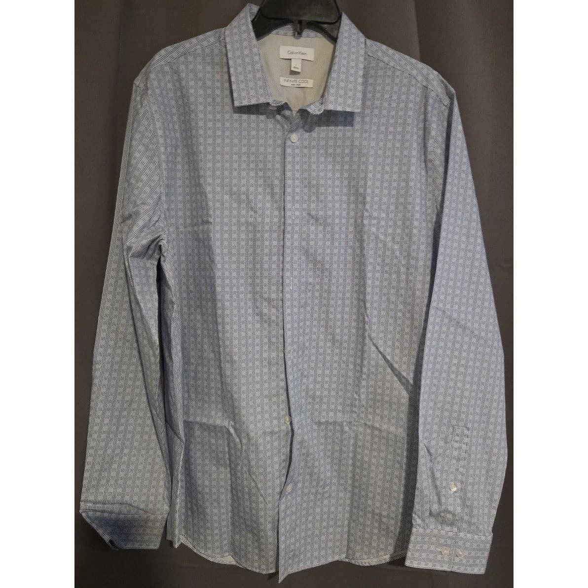 Calvin Klein Infinite Cool Blue Geometric Non-Iron Button Down, Mens Large Shirt - Thumbnail 3