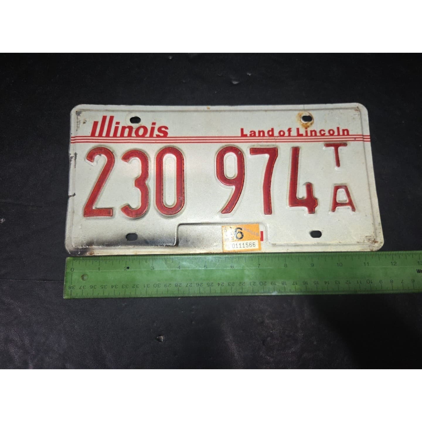 Illinois Land of Lincoln License Plate 230 974 TA, Red White Trailer, Vintage - Thumbnail 4