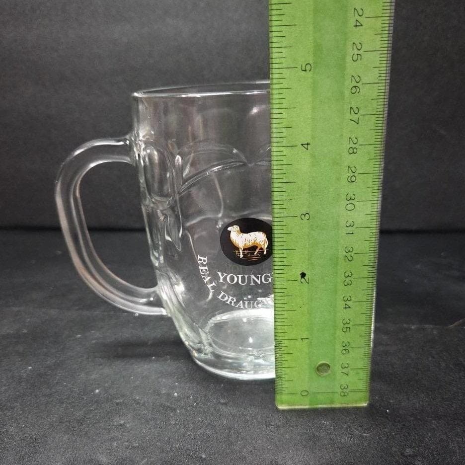 Youngs Real Fraught Beer Dimpled Clear Mug, Replacement Vintage Style Pint Glass - Thumbnail 2