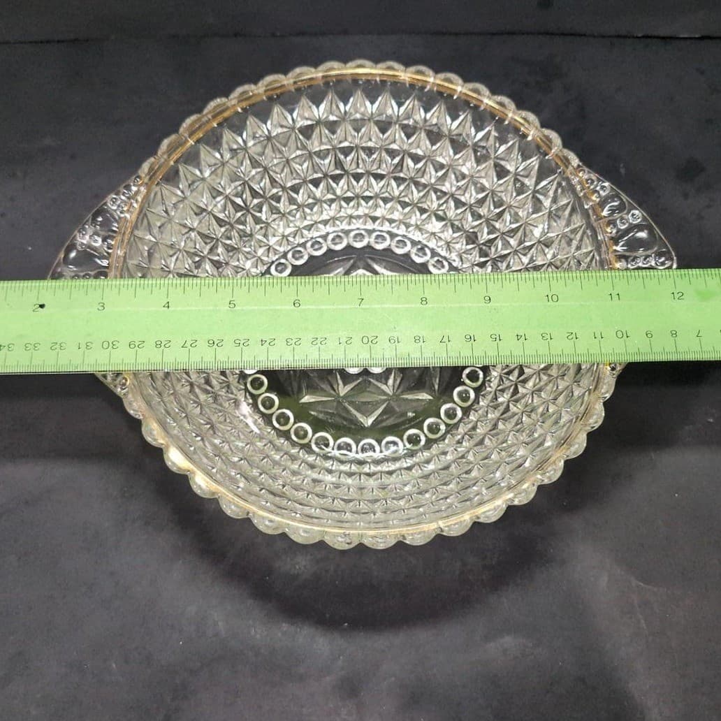 Crystal Serving Bowl with Handles, Vintage Diamond Cut Design, Centerpiece - Thumbnail 10