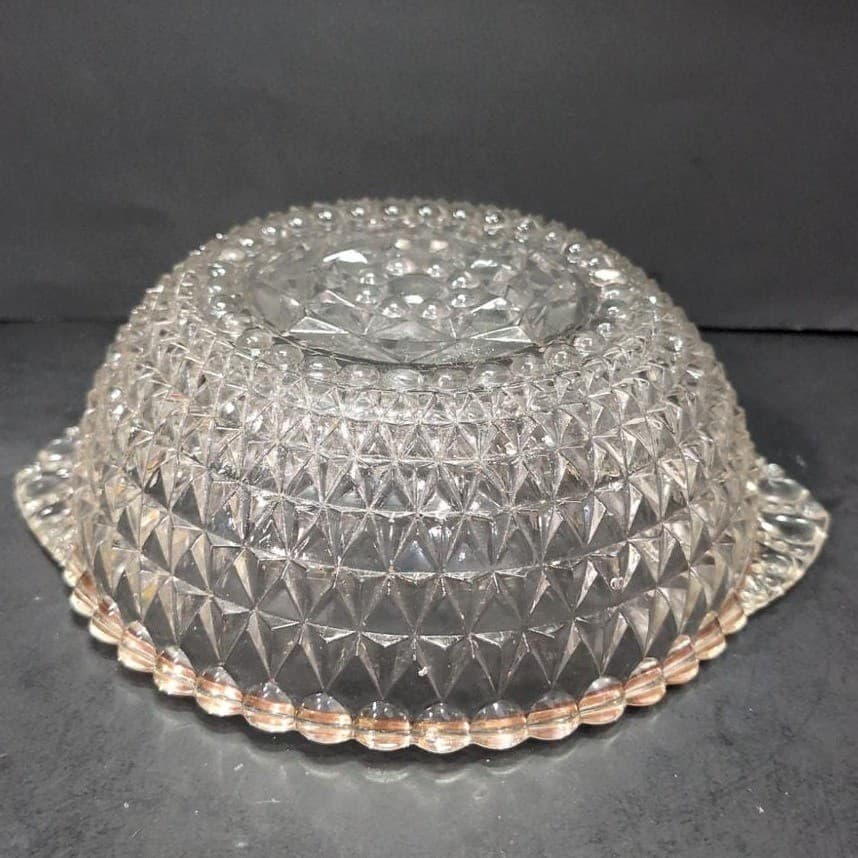 Crystal Serving Bowl with Handles, Vintage Diamond Cut Design, Centerpiece - Thumbnail 8