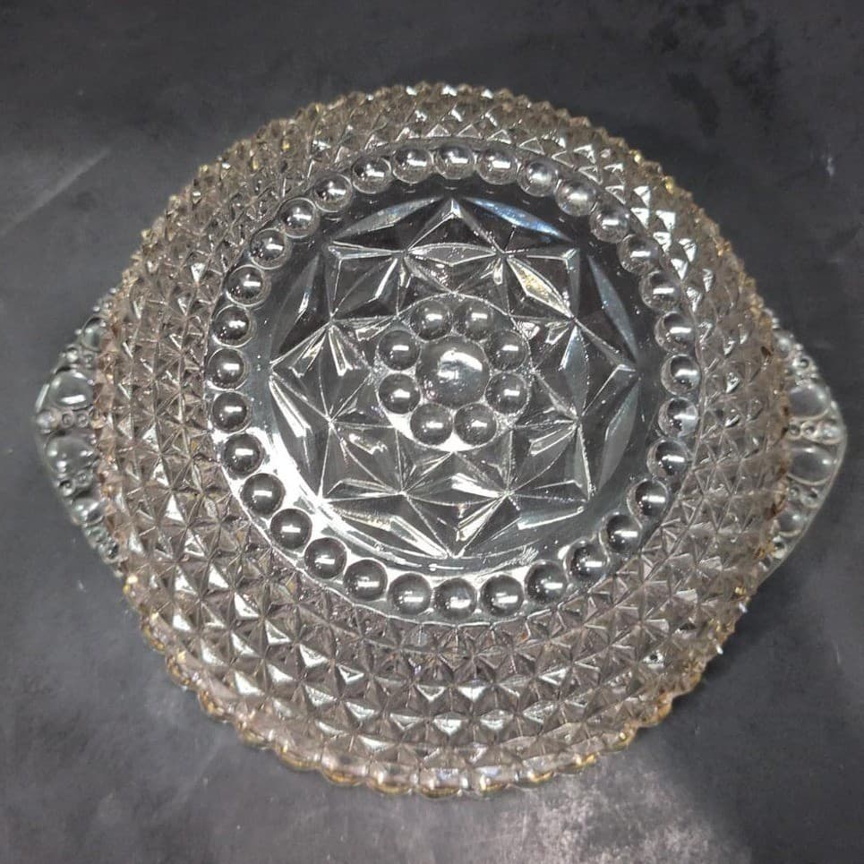 Crystal Serving Bowl with Handles, Vintage Diamond Cut Design, Centerpiece - Thumbnail 5