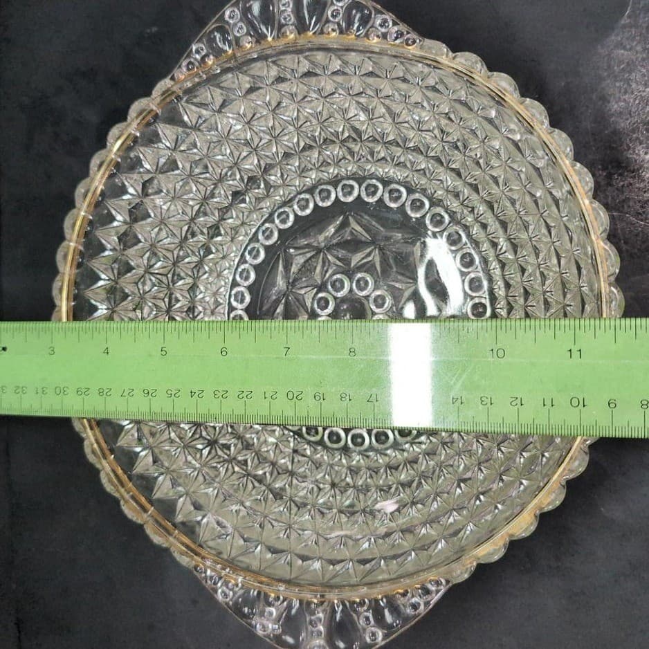 Crystal Serving Bowl with Handles, Vintage Diamond Cut Design, Centerpiece - Thumbnail 11