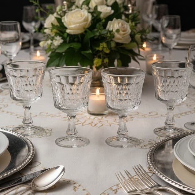 Noritake Perspective Clear Wine Glasses, Set of 4, Vintage Pressed Glass Goblets
