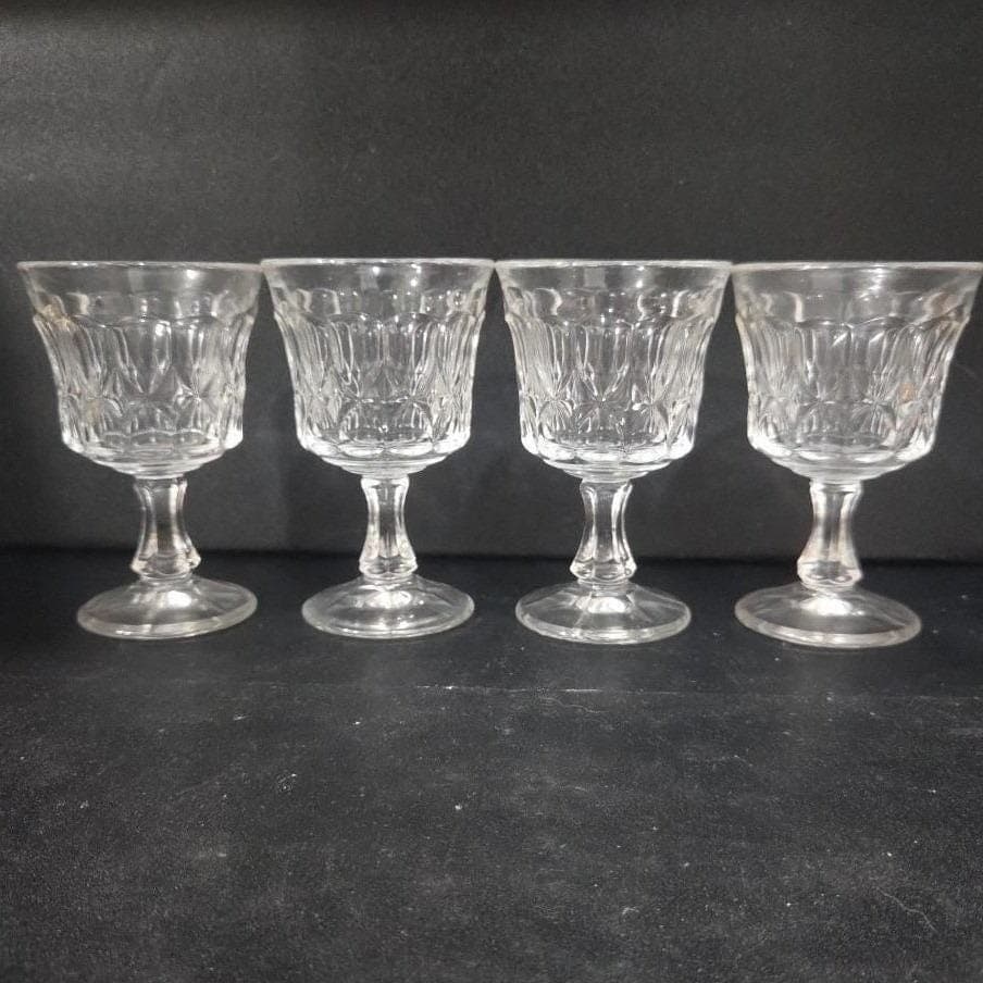 Noritake Perspective Clear Wine Glasses, Set of 4, Vintage Pressed Glass Goblets - Thumbnail 9