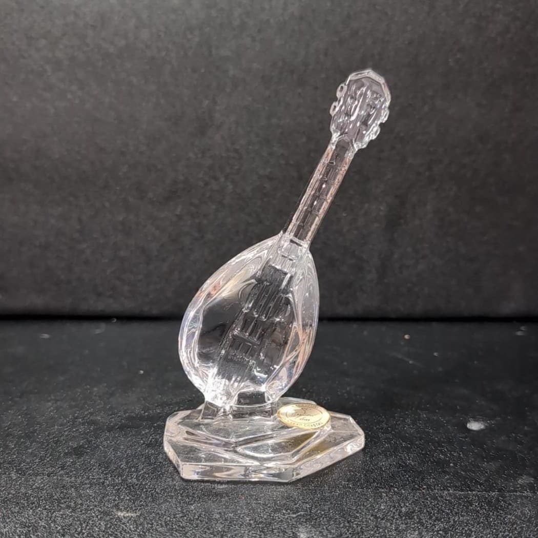 Italy Mandolin Art Glass Sculpture, Clear Paperweight Vintage Musical Instrument - Thumbnail 2