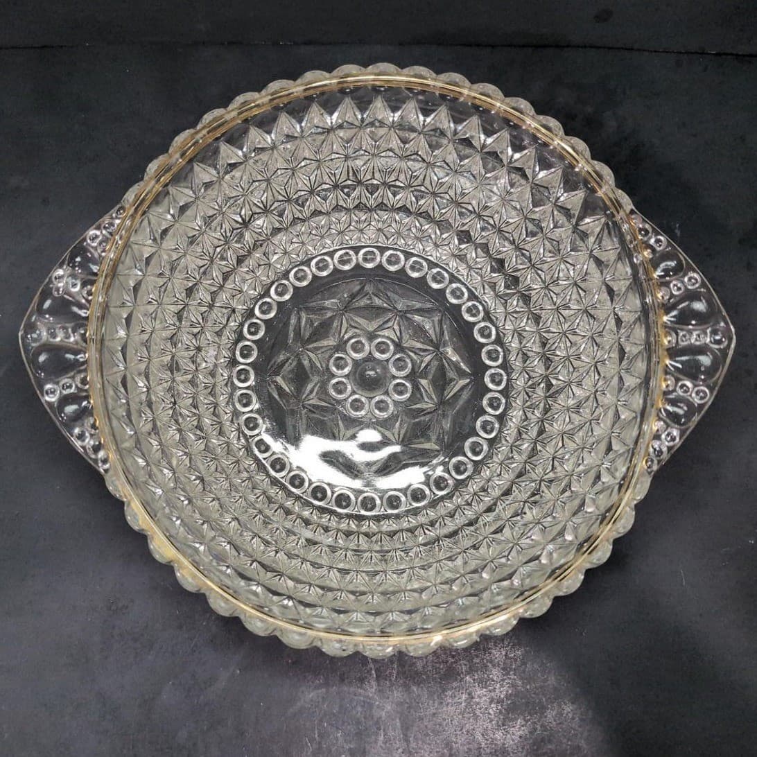 Crystal Serving Bowl with Handles, Vintage Diamond Cut Design, Centerpiece - Thumbnail 4