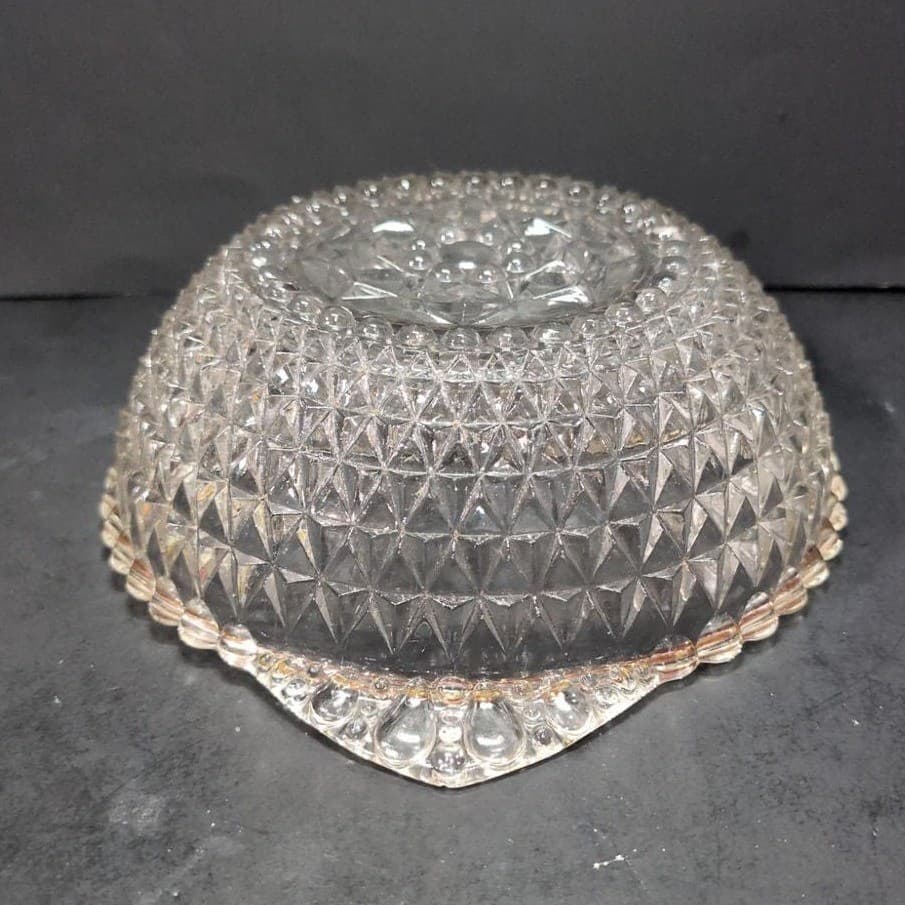 Crystal Serving Bowl with Handles, Vintage Diamond Cut Design, Centerpiece - Thumbnail 7