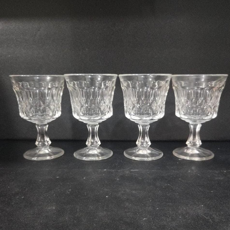 Noritake Perspective Clear Wine Glasses, Set of 4, Vintage Pressed Glass Goblets - Thumbnail 8