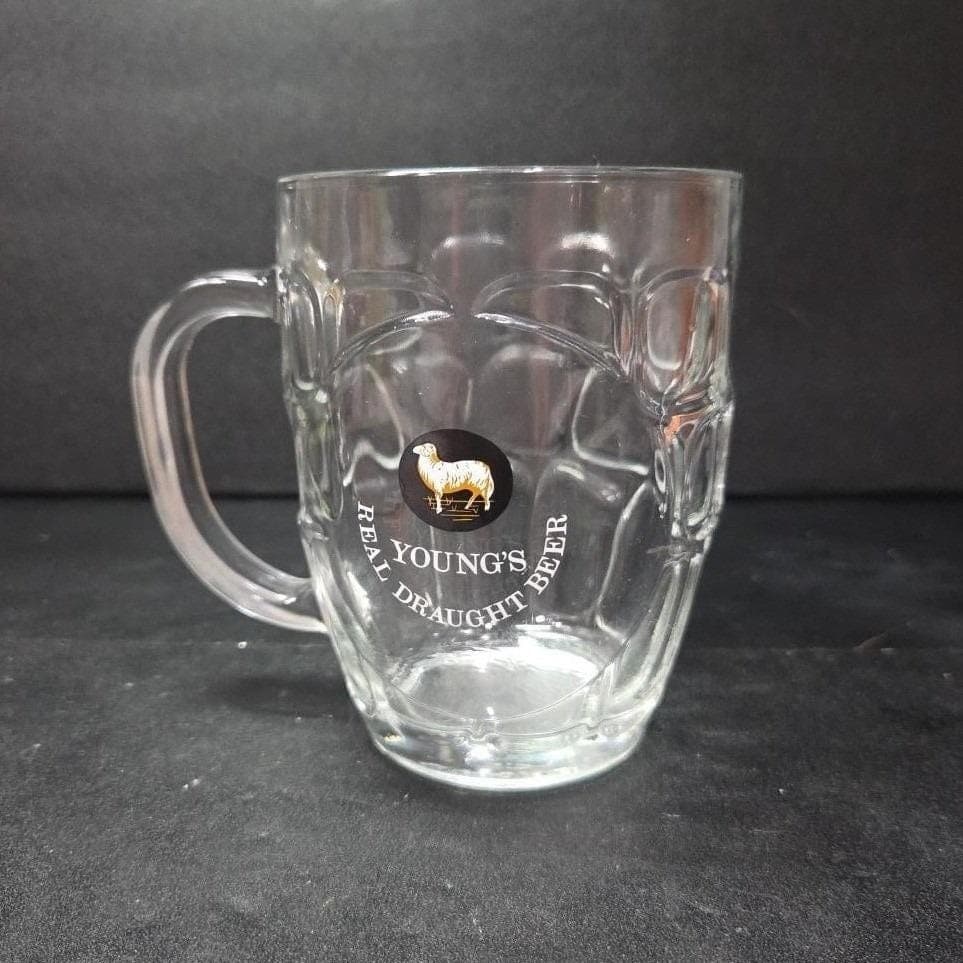 Youngs Real Fraught Beer Dimpled Clear Mug, Replacement Vintage Style Pint Glass - Thumbnail 7