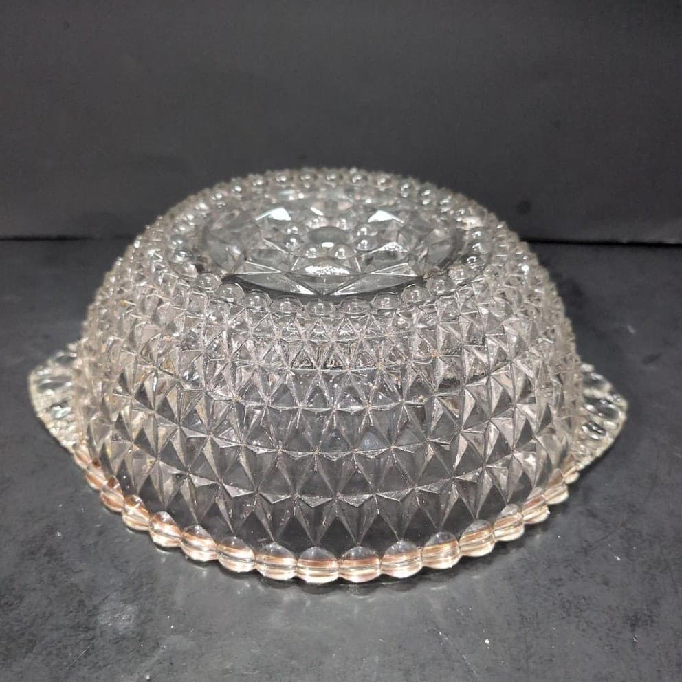 Crystal Serving Bowl with Handles, Vintage Diamond Cut Design, Centerpiece - Thumbnail 6