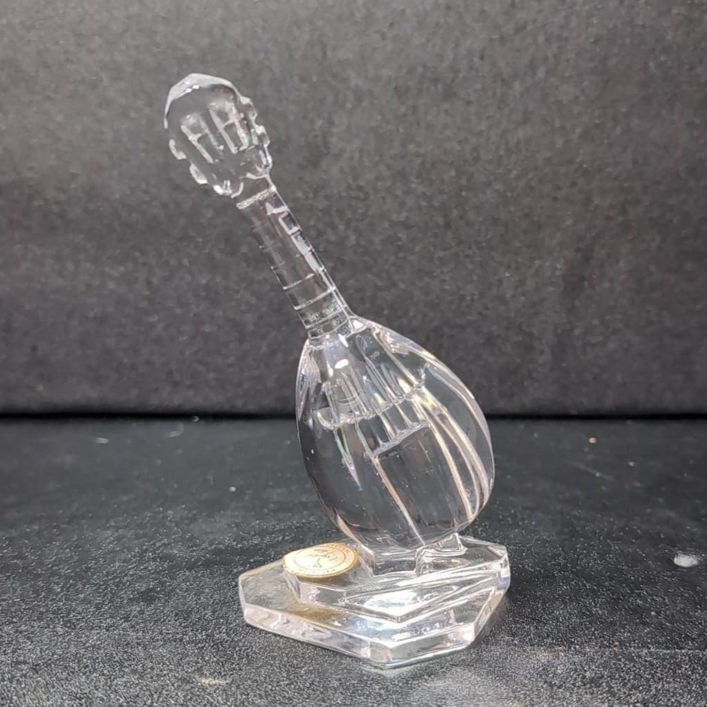 Italy Mandolin Art Glass Sculpture, Clear Paperweight Vintage Musical Instrument - Thumbnail 4