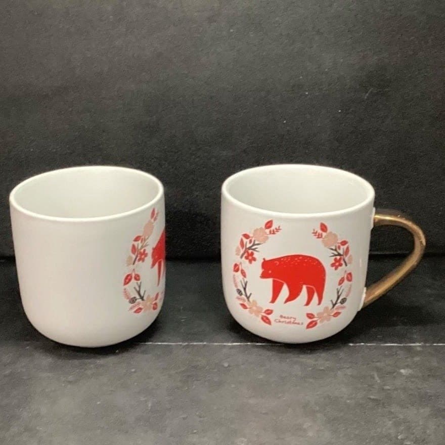 Threshold Beary Christmas Stoneware Coffee Cups, Set of 2, Red Bear Design Mugs - Thumbnail 3