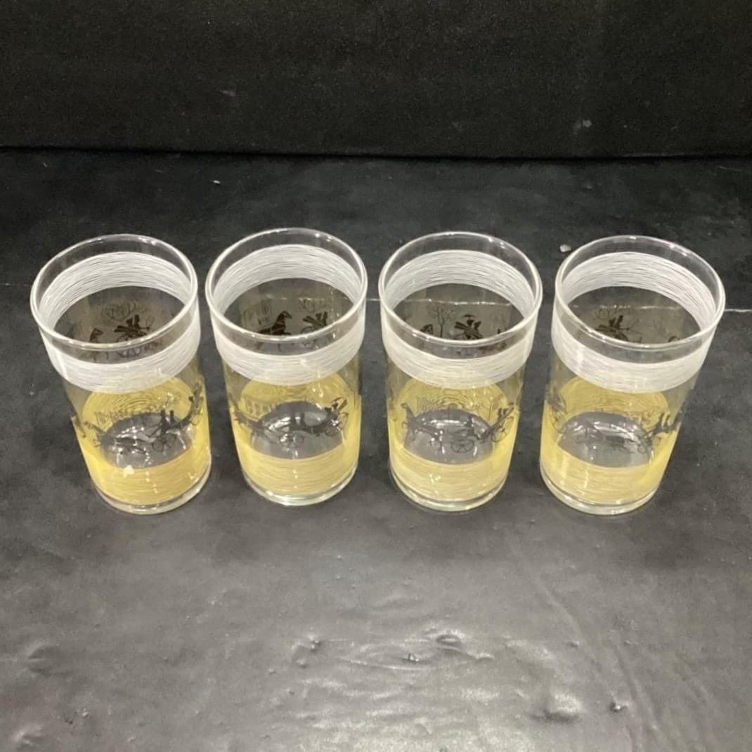 Libbey Mid Century Tumblers, Set of 4, Vintage Black Horse & Carriage Design - Thumbnail 3