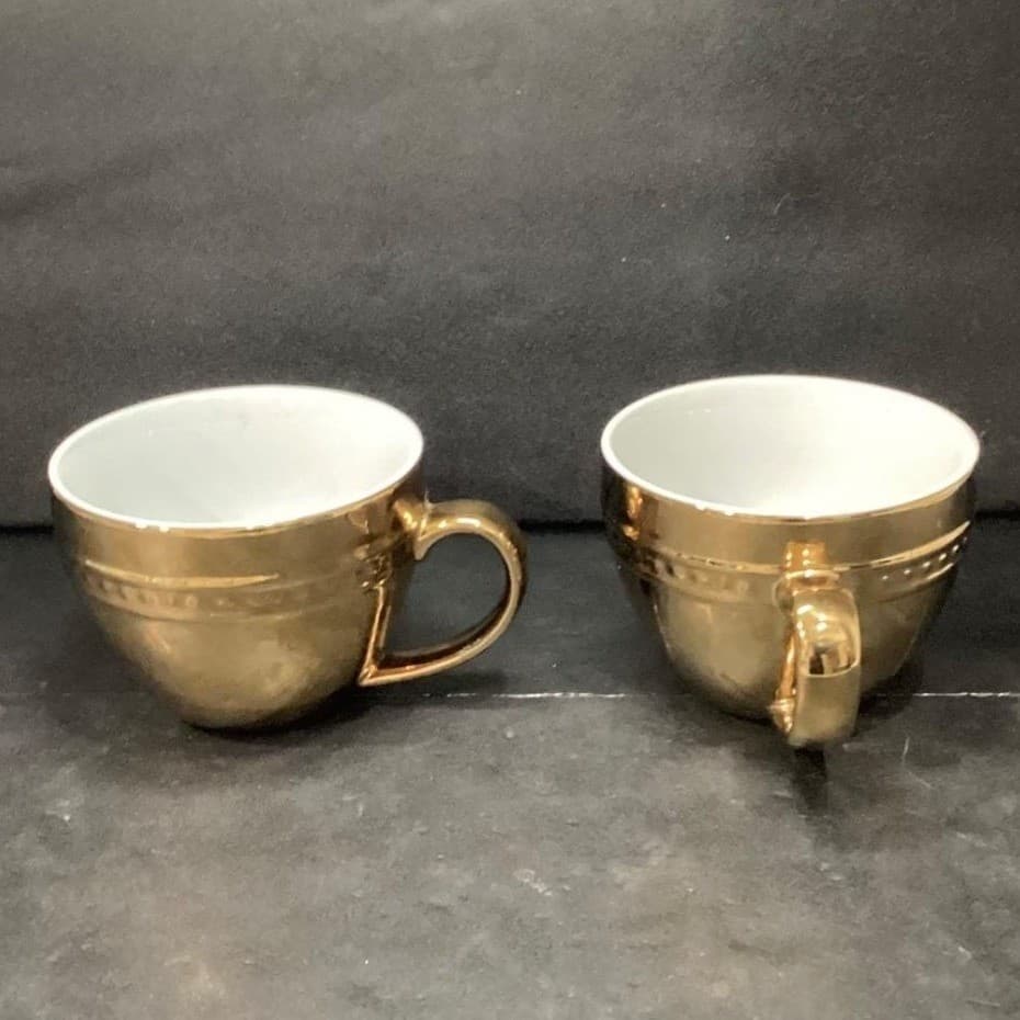 Luxe Habitat Gold Mirror Coffee Cups, Set of 2, Vintage Inspired Mugs, Drinkware - Thumbnail 5