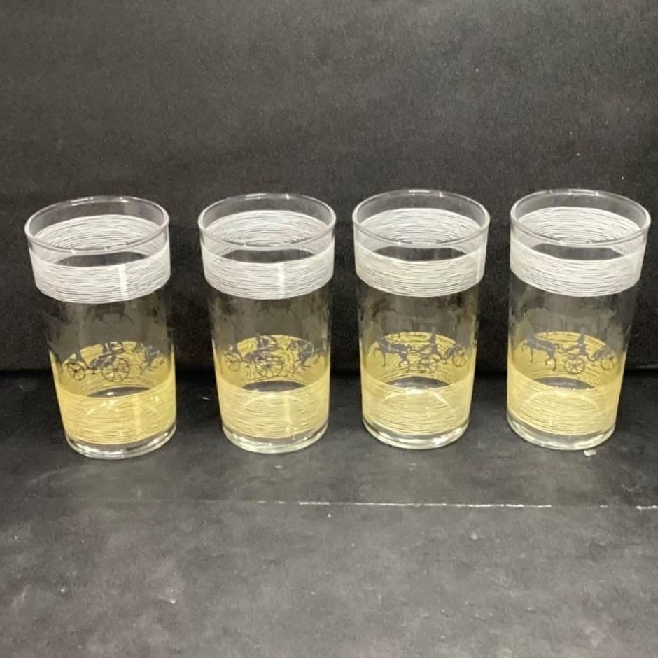 Libbey Mid Century Tumblers, Set of 4, Vintage Black Horse & Carriage Design - Thumbnail 6
