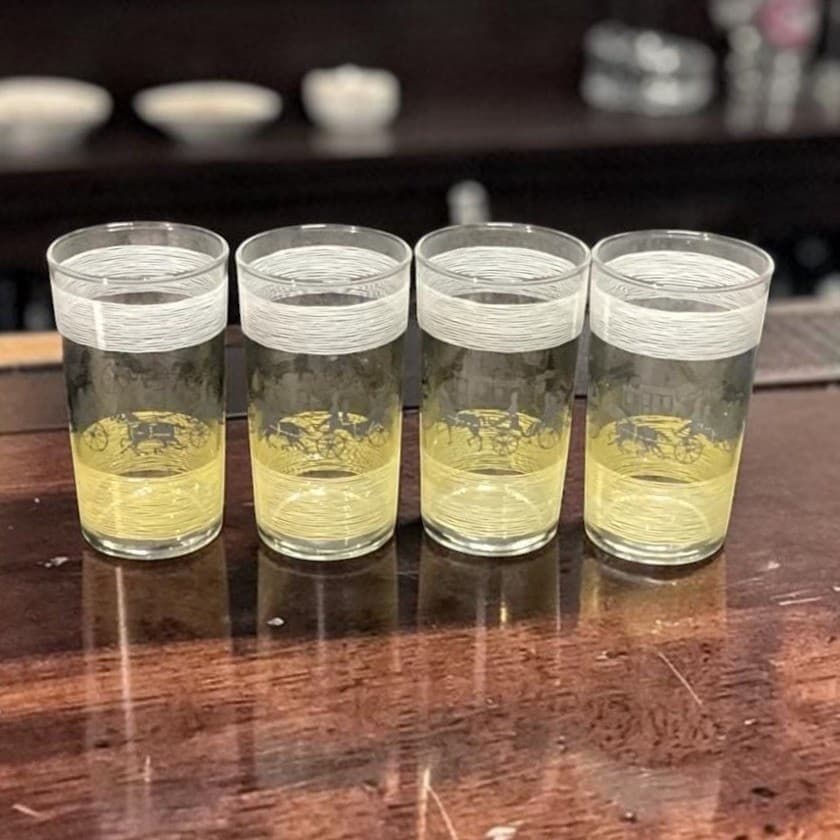 Libbey Mid Century Tumblers, Set of 4, Vintage Black Horse & Carriage Design