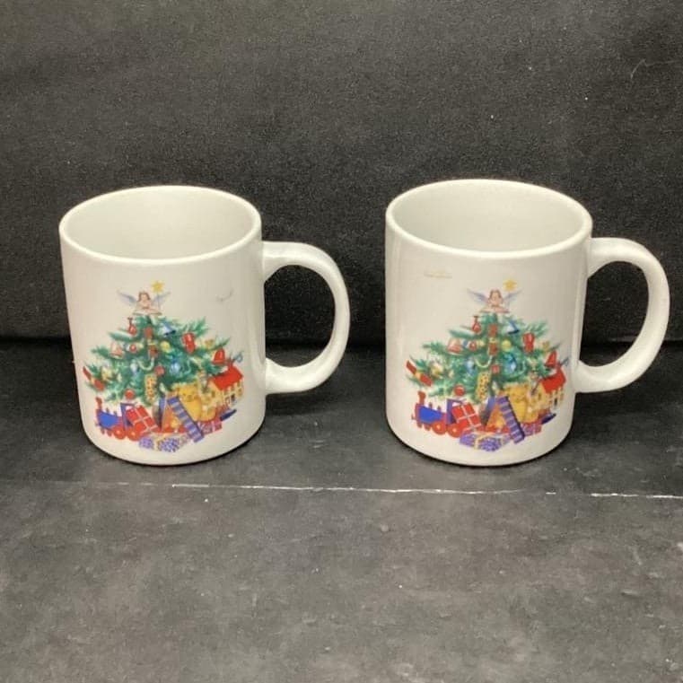 BIA Cordon Bleu White Christmas Tree Coffee Cups, Set of 2, Vtg Porcelain Mugs - Thumbnail 2