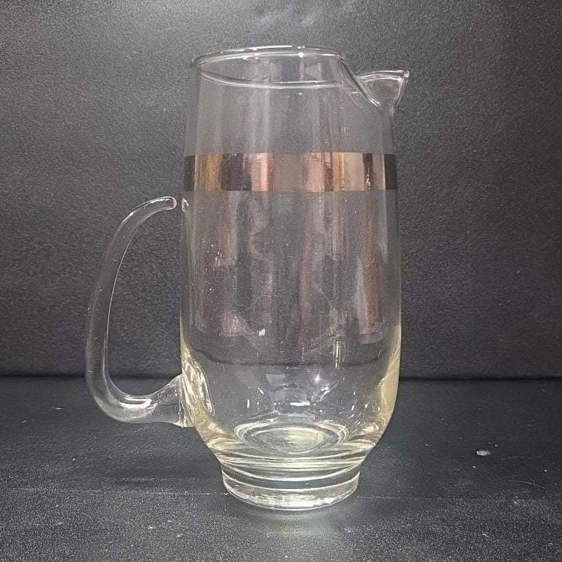 Libbey Platinum Band Pint Pitcher, Blown Glass Jug, Mid Century Modern Barware - Thumbnail 7