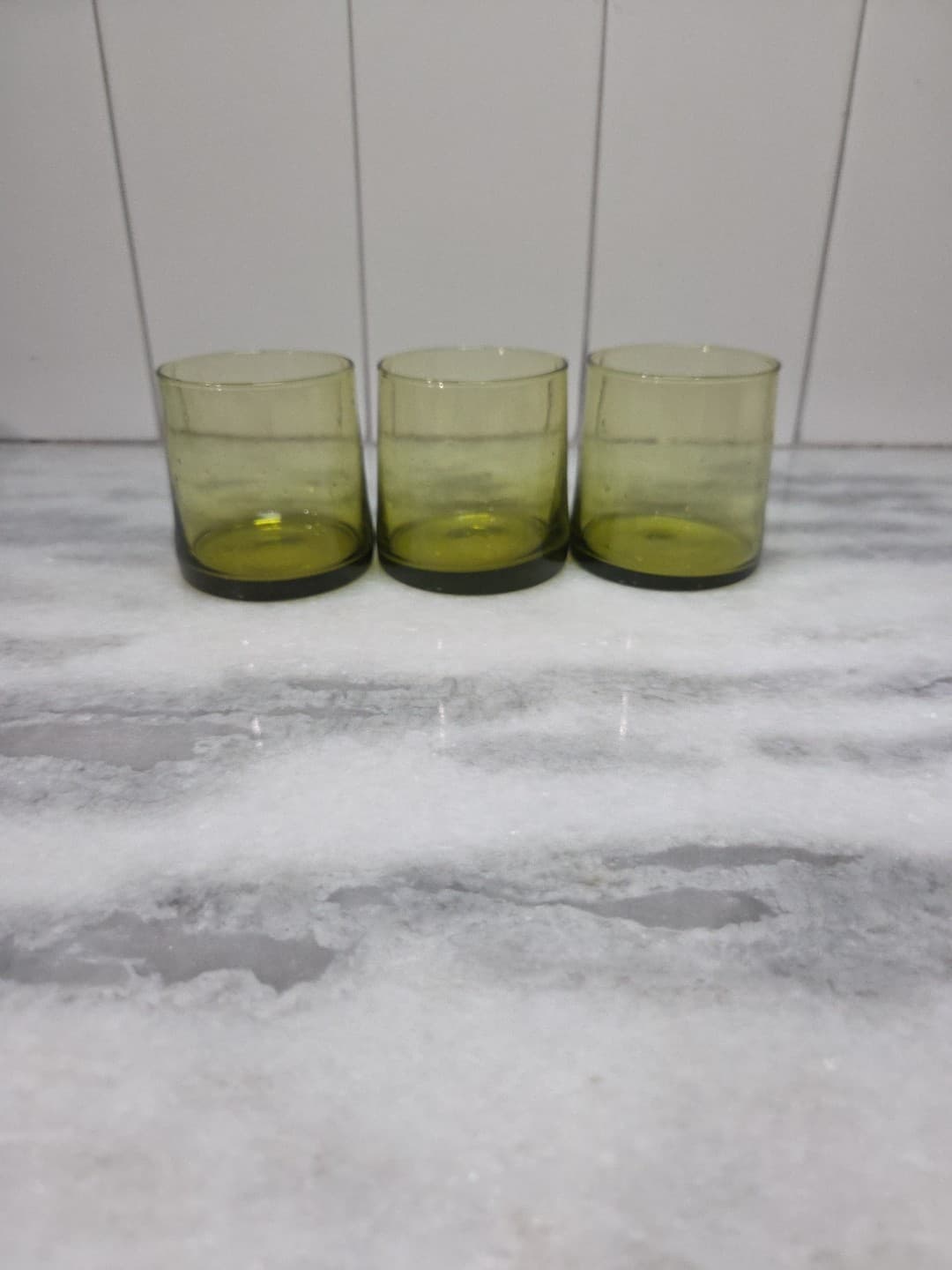 Upcycled Glass Tumblers, Set of 3 Handmade Drinking Glasses, Green Juice Glasses - Thumbnail 3