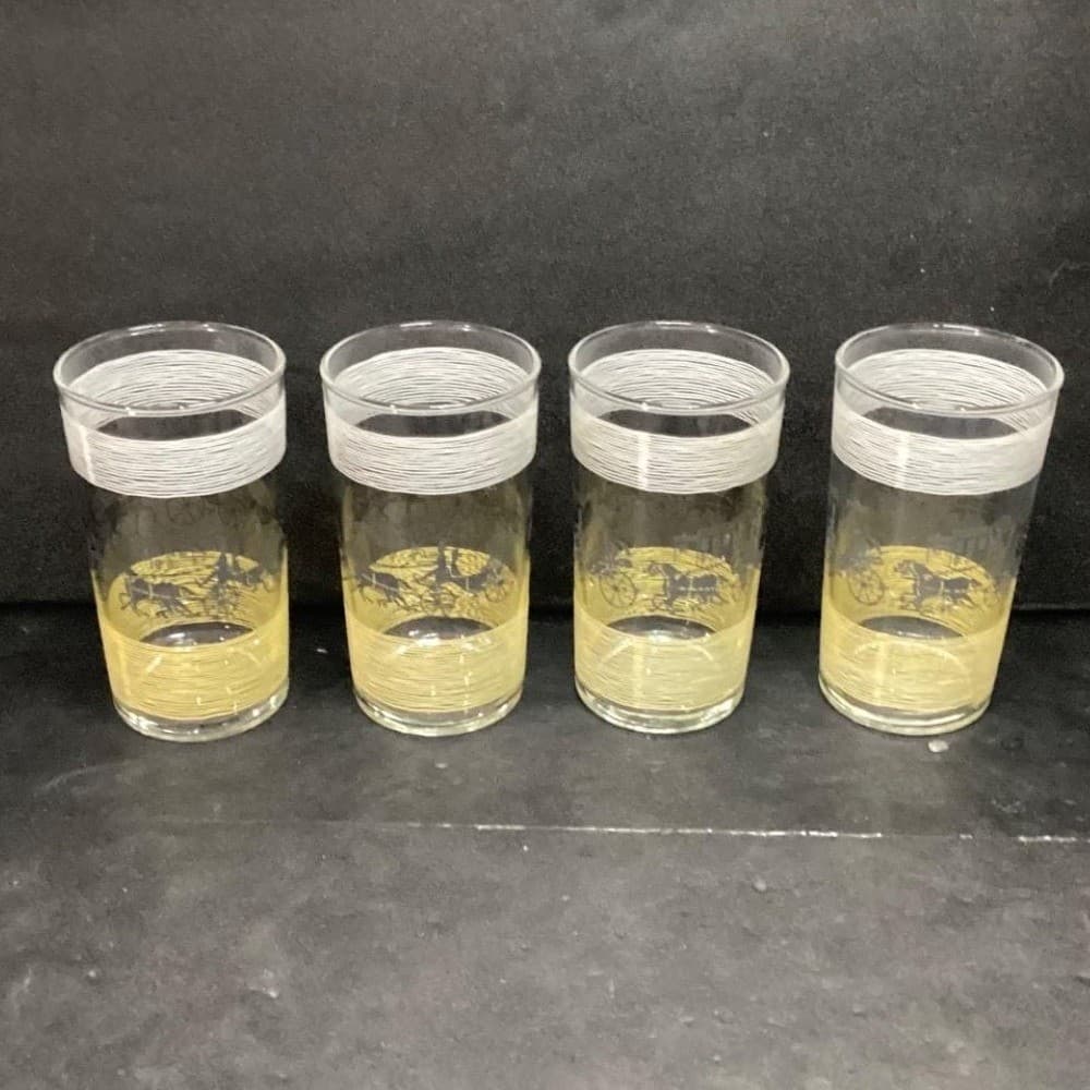 Libbey Mid Century Tumblers, Set of 4, Vintage Black Horse & Carriage Design - Thumbnail 5