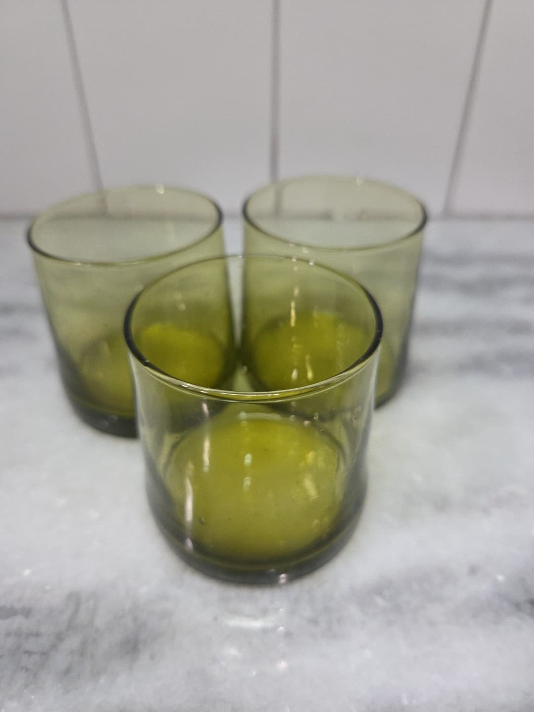Upcycled Glass Tumblers, Set of 3 Handmade Drinking Glasses, Green Juice Glasses - Thumbnail 5