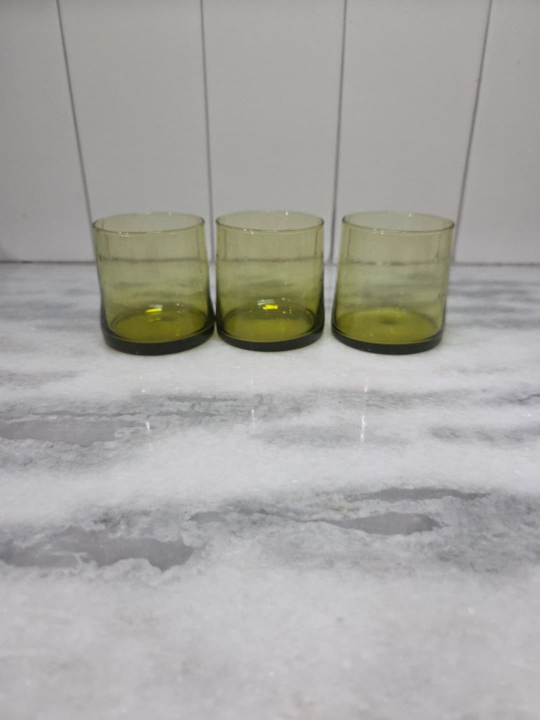 Upcycled Glass Tumblers, Set of 3 Handmade Drinking Glasses, Green Juice Glasses - Thumbnail 2