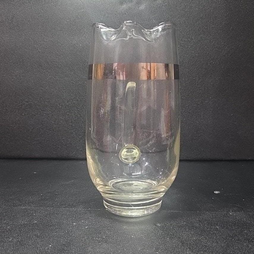 Libbey Platinum Band Pint Pitcher, Blown Glass Jug, Mid Century Modern Barware - Thumbnail 8