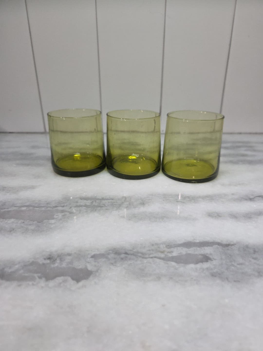 Upcycled Glass Tumblers, Set of 3 Handmade Drinking Glasses, Green Juice Glasses