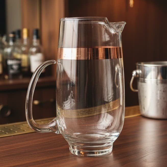 Libbey Platinum Band Pint Pitcher, Blown Glass Jug, Mid Century Modern Barware