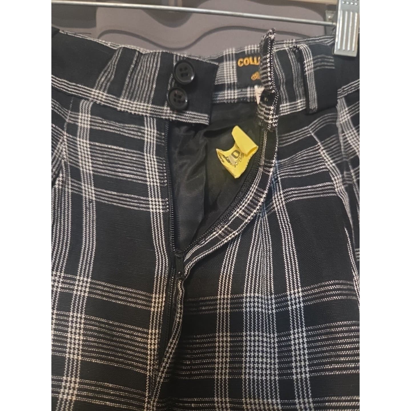 Collectible Gold Giorgio Sant'Angelo Black White Plaid Linen Blend Tapered Pants - Thumbnail 6