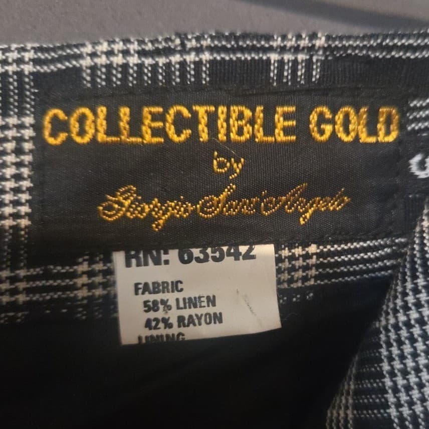Collectible Gold Giorgio Sant'Angelo Black White Plaid Linen Blend Tapered Pants - Thumbnail 5