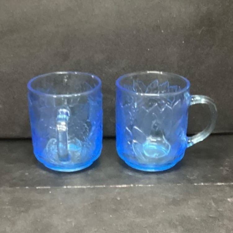 Kig Indonesia Blue Glass Cups, Set Of 2, Vintage Embossed Fruit Design Drinkware - Thumbnail 3