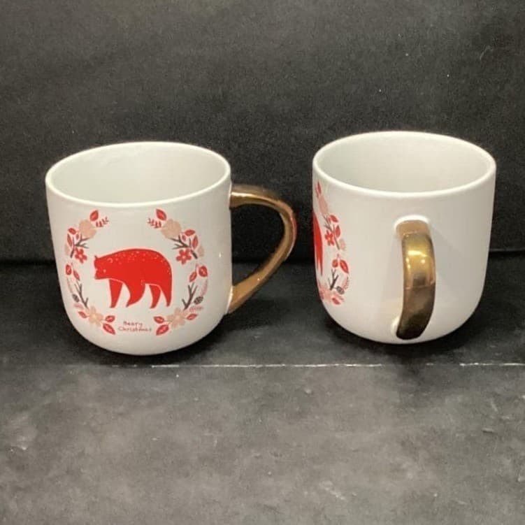 Threshold Beary Christmas Stoneware Coffee Cups, Set of 2, Red Bear Design Mugs - Thumbnail 2