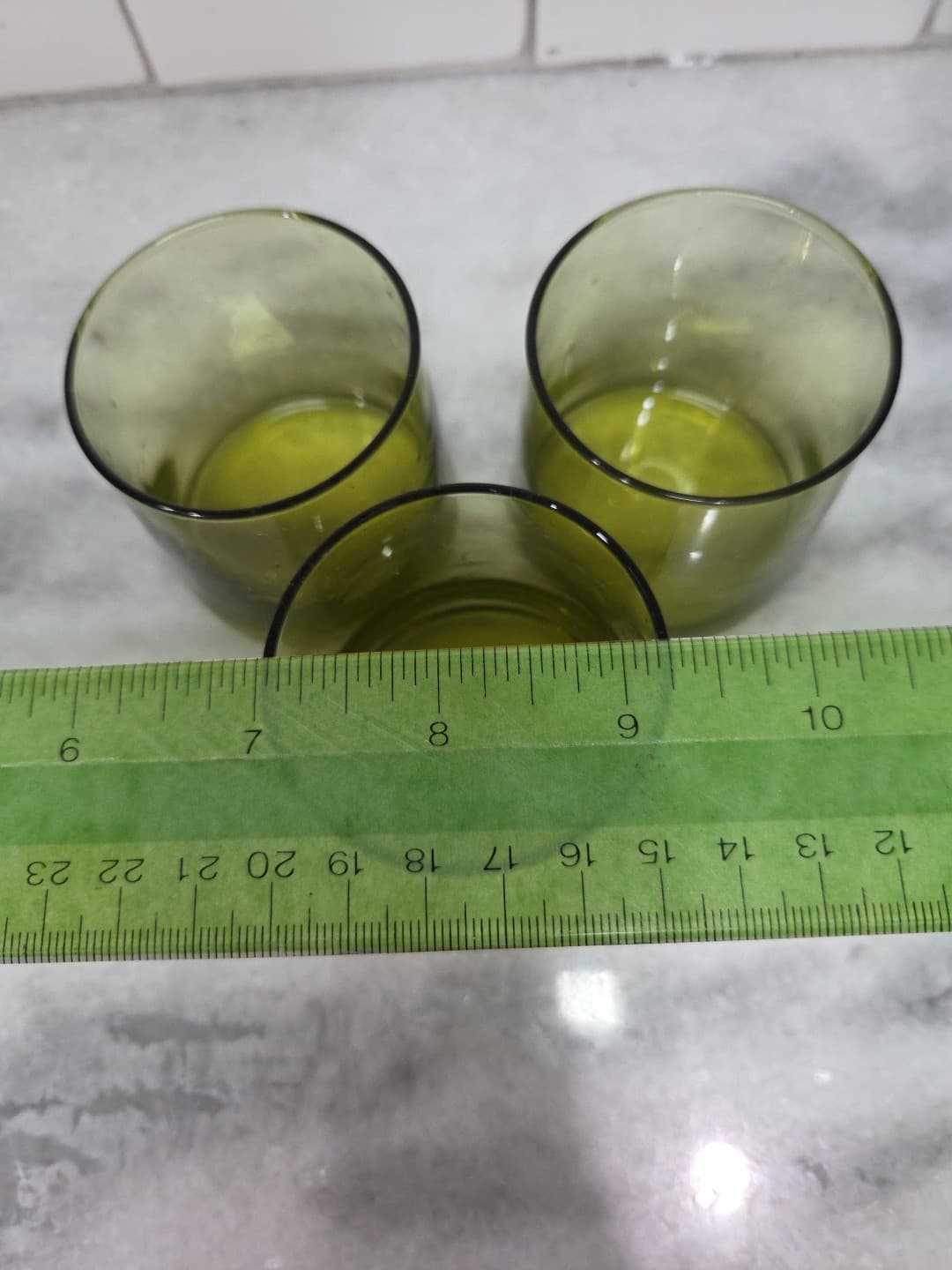 Upcycled Glass Tumblers, Set of 3 Handmade Drinking Glasses, Green Juice Glasses - Thumbnail 9