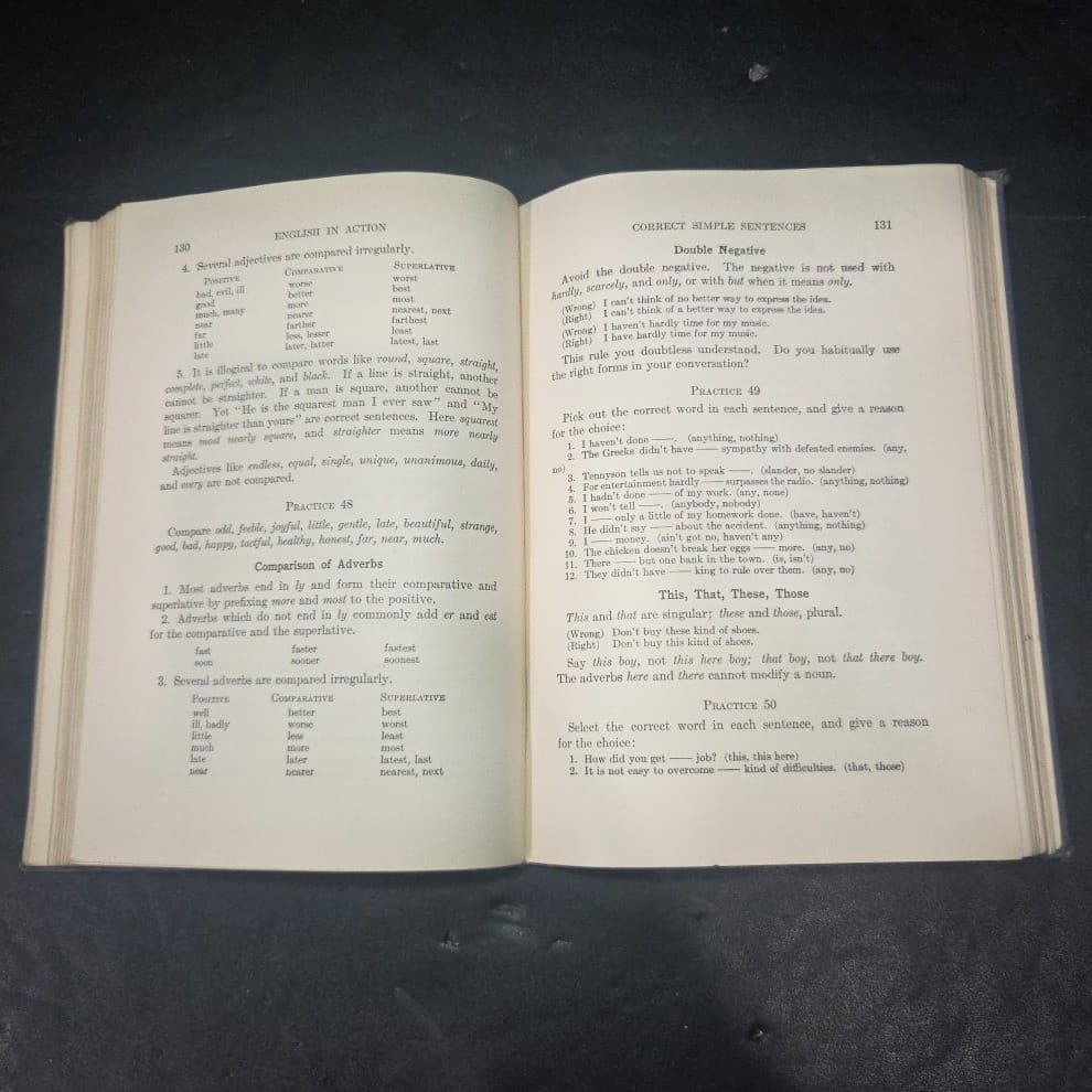 English in Action Course One J.C. Tressler 1930 Vintage Hardcover Textbook Blue - Thumbnail 6