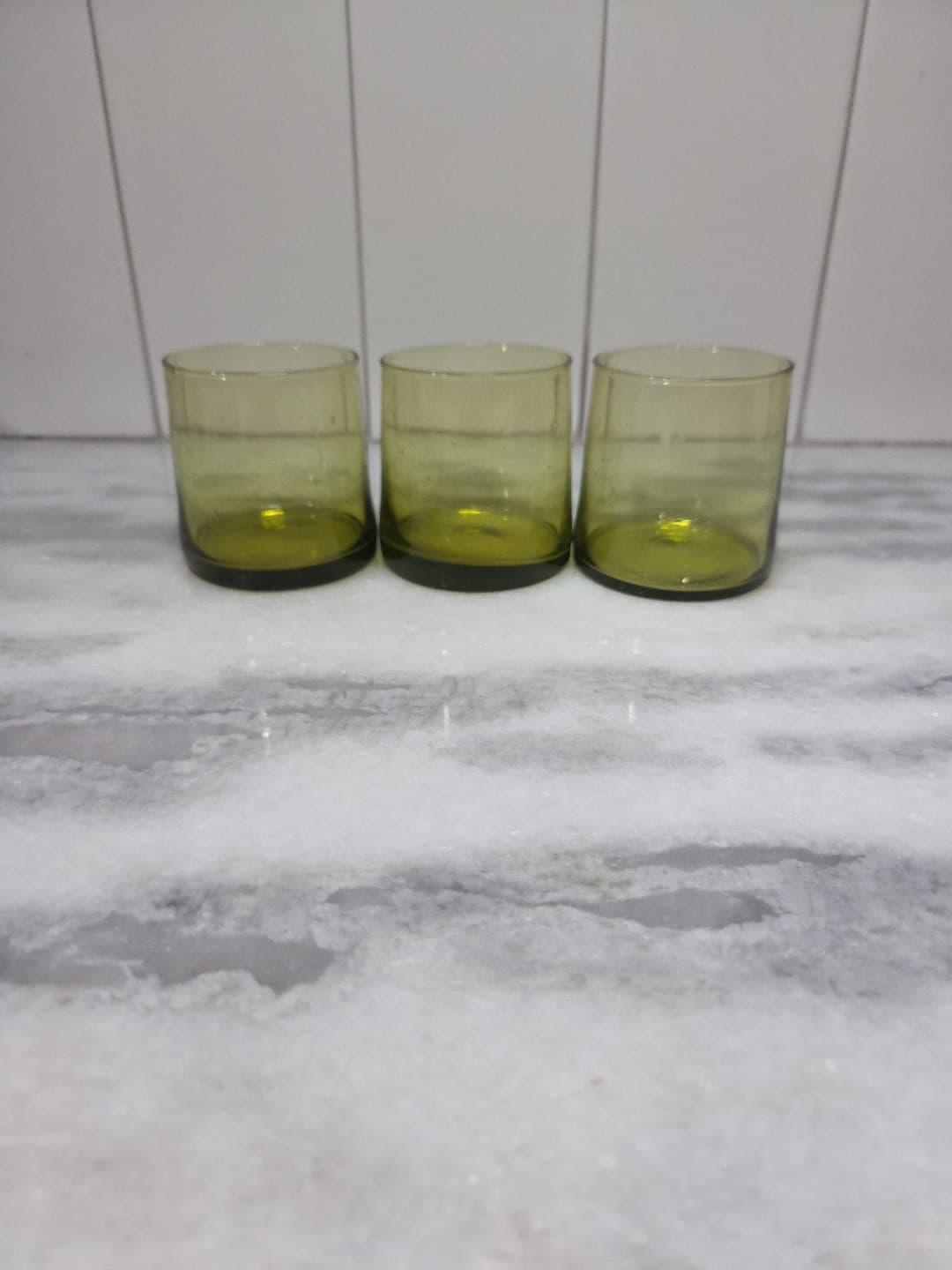 Upcycled Glass Tumblers, Set of 3 Handmade Drinking Glasses, Green Juice Glasses - Thumbnail 4