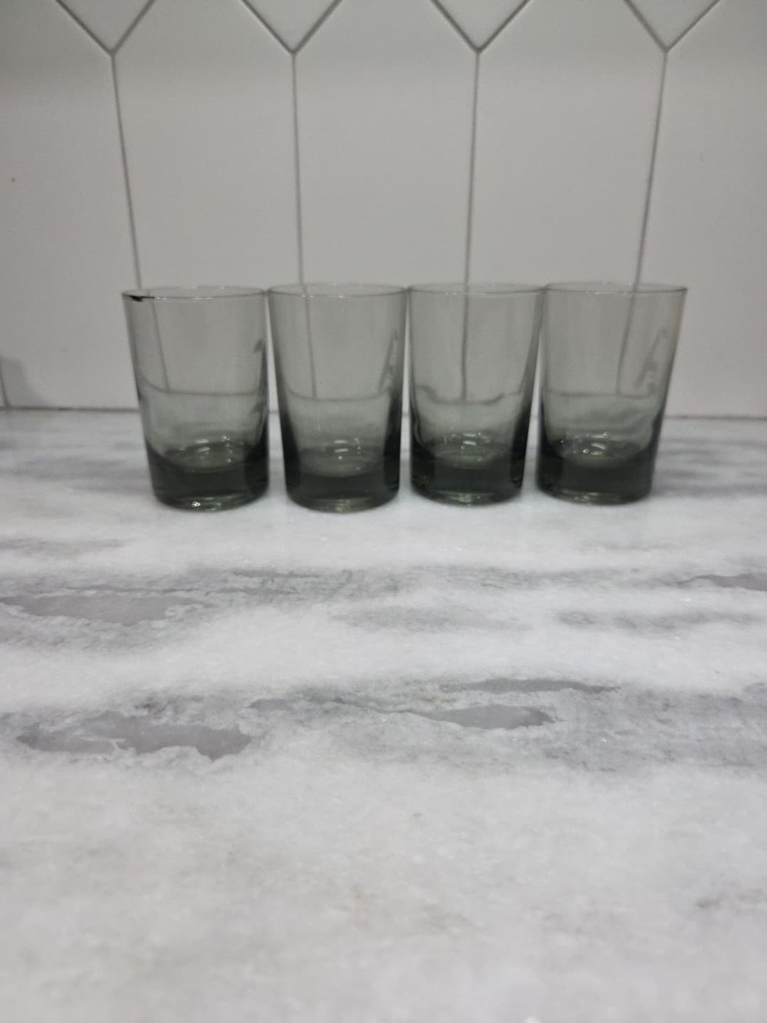Smoky Grey Glass Juice Glasses, Small Glasses Set Of 4, Monogram "A" Glassware - Thumbnail 4
