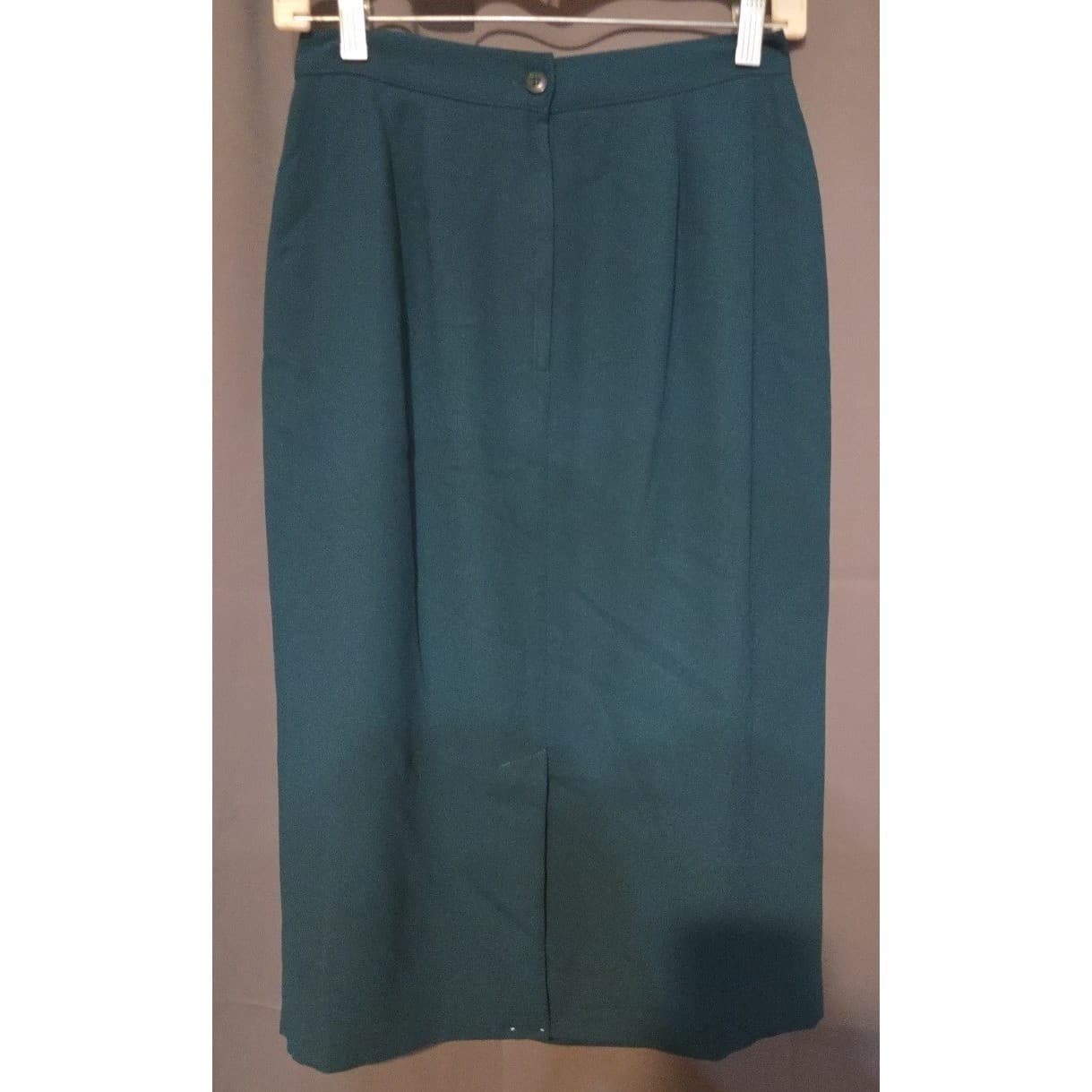 Dark Teal Vintage STyle High Waisted Pencil Skirt, Back Vent, Professional Midi - Thumbnail 3