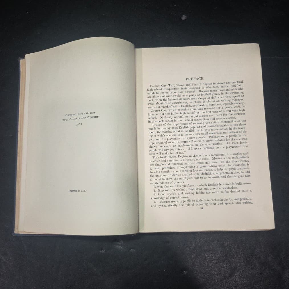 English in Action Course One J.C. Tressler 1930 Vintage Hardcover Textbook Blue - Thumbnail 5